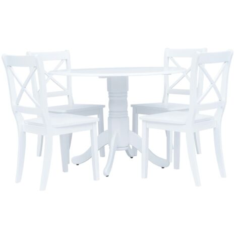 Ensemble Table + 4 chaises - Table à manger avec Chaises Bois d'hévéa Blanc BV112486 - BonneVie