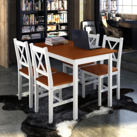 Ensemble Table + 4 chaises - Table à manger avec Chaises Marron et blanc BV457903