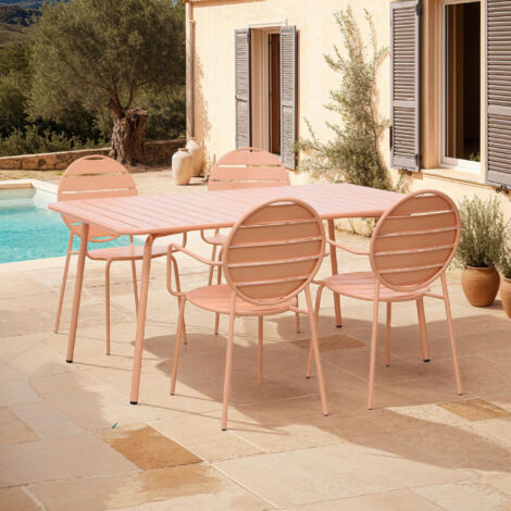 Ensemble table + 4 fauteuils ronds en métal terracotta - BACA