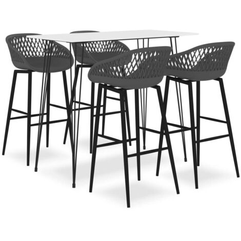 Ensemble Table + 4 Tabourets de bar  Table haute et bar Blanc et gris 34602