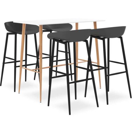 Ensemble Table + 4 Tabourets de bar  Table haute et bar Blanc et gris 55693