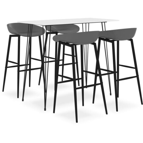 Ensemble Table + 4 Tabourets de bar  Table haute et bar Blanc et gris 84671