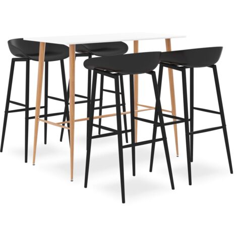 Ensemble Table + 4 Tabourets de bar  Table haute et bar Blanc et noir 39908
