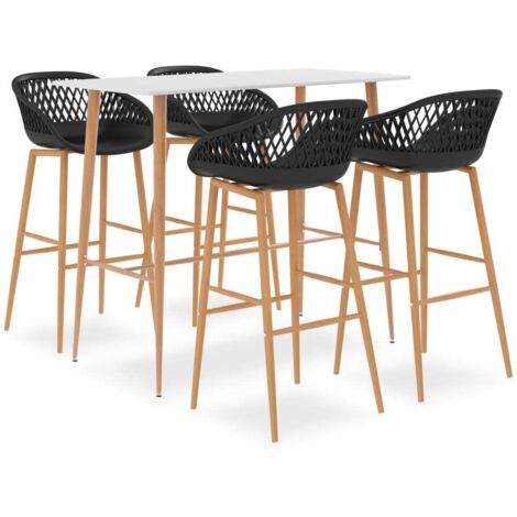 Ensemble Table + 4 Tabourets de bar  Table haute et bar Blanc et noir 56022