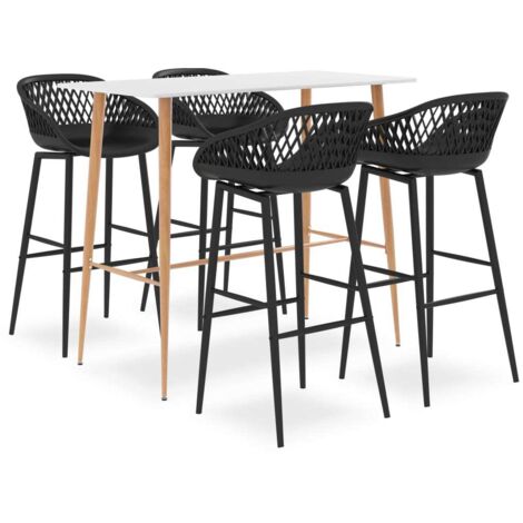 Ensemble Table + 4 Tabourets de bar  Table haute et bar Blanc et noir 84241
