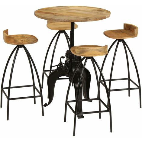 Ensemble Table + 4 Tabourets de bar | Table haute et bar Bois massif de manguier 14343 - Brun