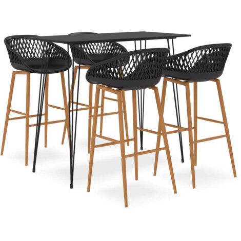 Ensemble Table + 4 Tabourets de bar  Table haute et bar Noir 13978