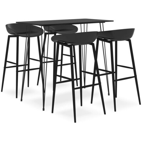 Ensemble Table + 4 Tabourets de bar  Table haute et bar Noir 13979
