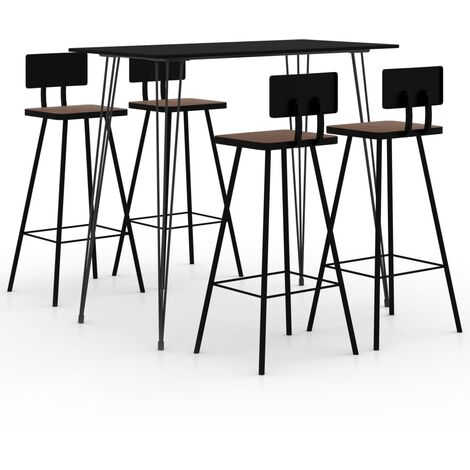 Ensemble Table + 4 Tabourets de bar  Table haute et bar Noir 13981