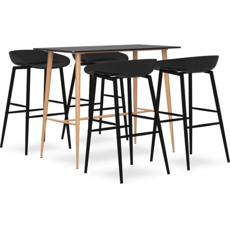 Ensemble Table + 4 Tabourets de bar  Table haute et bar Noir 17013
