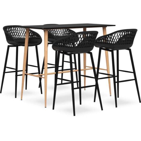 Ensemble Table + 4 Tabourets de bar  Table haute et bar Noir 33841