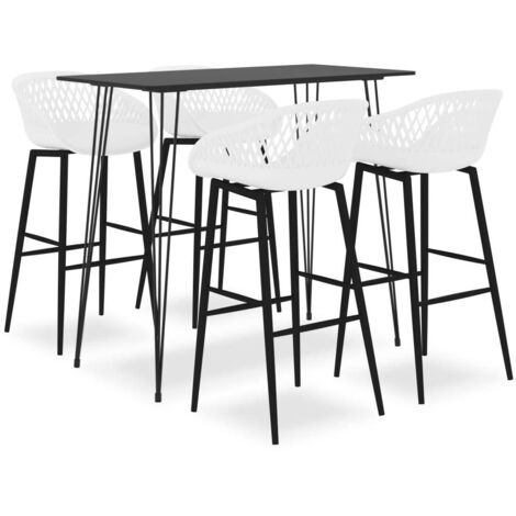 Ensemble Table + 4 Tabourets de bar  Table haute et bar Noir et blanc 13982