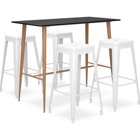Ensemble Table + 4 Tabourets de bar  Table haute et bar Noir et blanc 45817