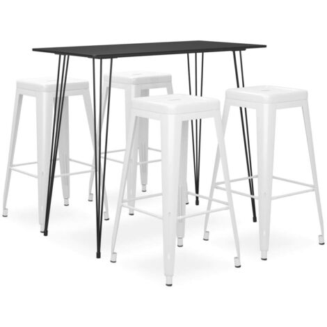 Ensemble Table + 4 Tabourets de bar  Table haute et bar Noir et blanc 53570