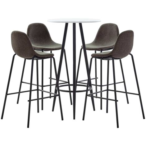 Ensemble Table + 4 Tabourets de bar  Table haute et bar Tissu Gris foncé 14110