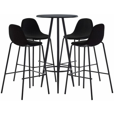 Ensemble Table + 4 Tabourets de bar  Table haute et bar Tissu Noir 14126