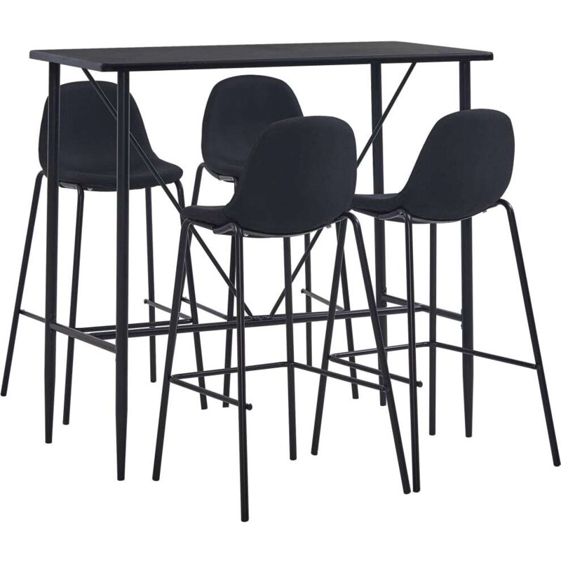 Ensemble Table + 4 Tabourets de bar Table haute et bar Tissu Noir 14131