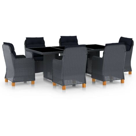 Ensemble Table + 6 chaises - Table à manger avec Chaises avec coussins Résine tressée Gris foncé BV140398 - BonneVie