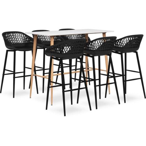 Ensemble Table + 6 Tabourets de bar  Table haute et bar Blanc et noir 52210