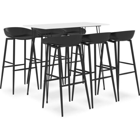Ensemble Table + 6 Tabourets de bar  Table haute et bar Blanc et noir 90293