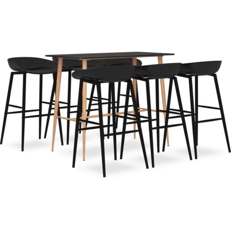Ensemble Table + 6 Tabourets de bar  Table haute et bar Noir 12755