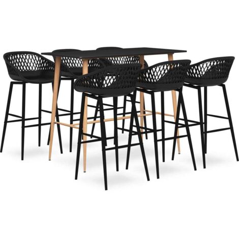 Ensemble Table + 6 Tabourets de bar  Table haute et bar Noir 80114