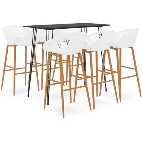 Ensemble Table + 6 Tabourets de bar  Table haute et bar Noir et blanc 14143