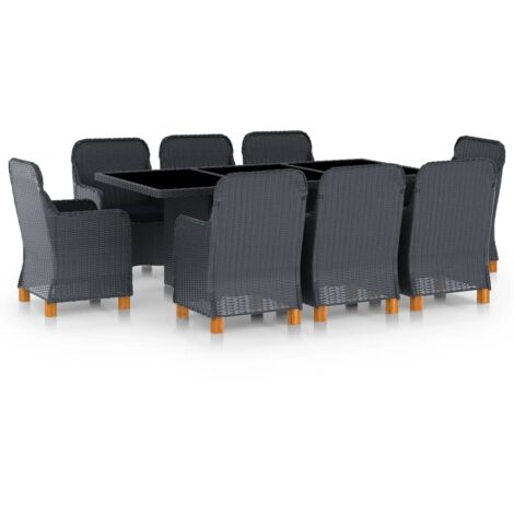 Ensemble Table + 8 chaises - Table à manger avec Chaises avec coussins Résine tressée Gris foncé BV488524 - BonneVie