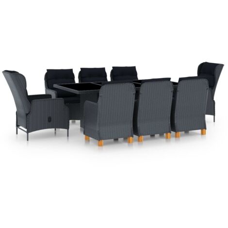 Ensemble Table + 8 chaises - Table à manger avec Chaises avec coussins Résine tressée Gris foncé BV491907 - BonneVie