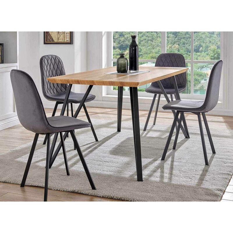 Ensemble table à manger + 4 chaises en tissu gris design KEVAN