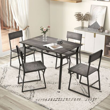 Ensemble Table à Manger 5 Pièces Rectangulaire Industrielle 4 Chaises Étagère Rangement Métal Gris CWXT5296 DESIGN IN