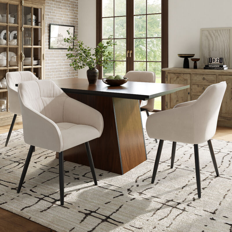 Redom - Ensemble table à manger (5 pièces), table à manger et 4 chaises 138,5 x 80 cm, table à manger moderne avec motif grain de bois, table à