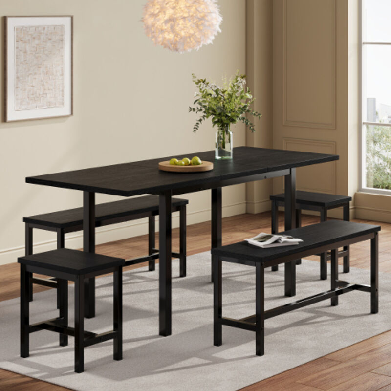 Okwish - Ensemble table à manger (avec table à manger, 4 chaises), table à manger pliante, 160/120x 80 x 75 cm, sièges 6 personnes, table à manger