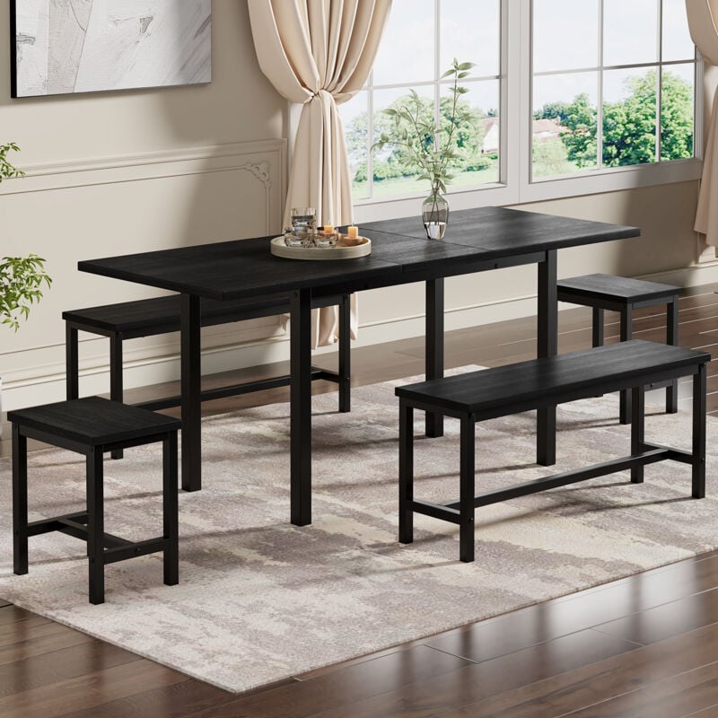 Redom - Ensemble table à manger (avec table à manger, 4 chaises), table à manger pliante, 160/120x 80 x 75 cm, sièges 6 personnes, table à manger