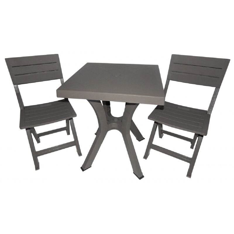 Dimaplast 2000 - Ensemble table a' manger de jardin Duetto Resin avec deux chaises pliantes en re'sine antichoc anthracite