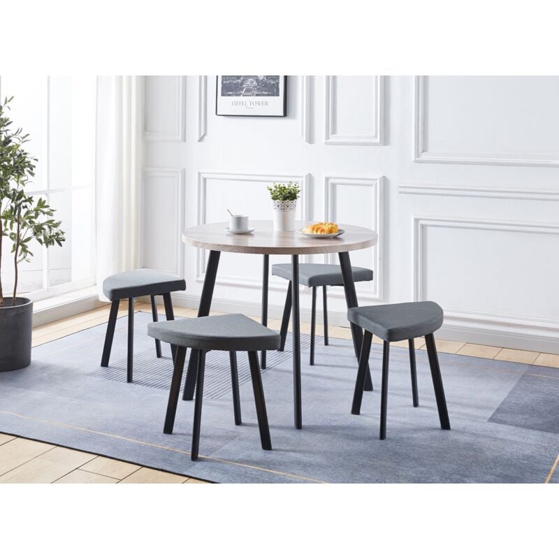 Irina - Ensemble table à manger en bois gris clair avec 4 tabourets gris irina