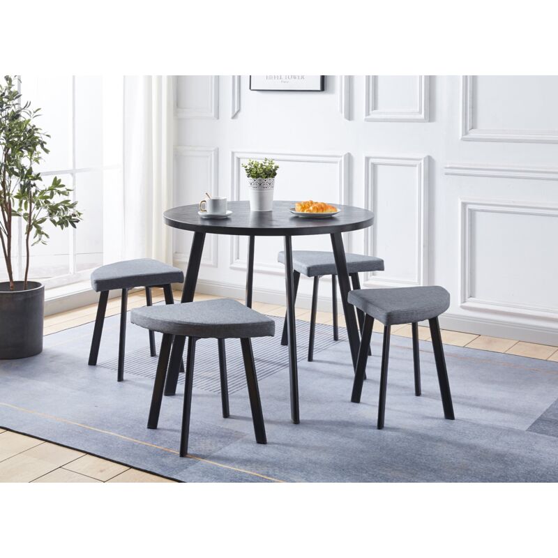 IRINA - Ensemble table à manger en bois noir avec 4 tabourets gris IRINA