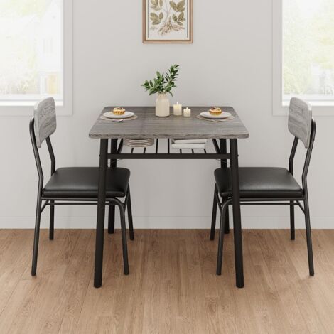Ensemble Table à Manger et 2 Chaise - 2 Personnes, Industriel, Structure en Métal pour Restaurant, Cuisine, gris