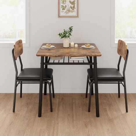 Ensemble Table à Manger et 2 Chaise - 2 Personnes, Industriel, Structure en Métal pour Restaurant, Cuisine, Marron