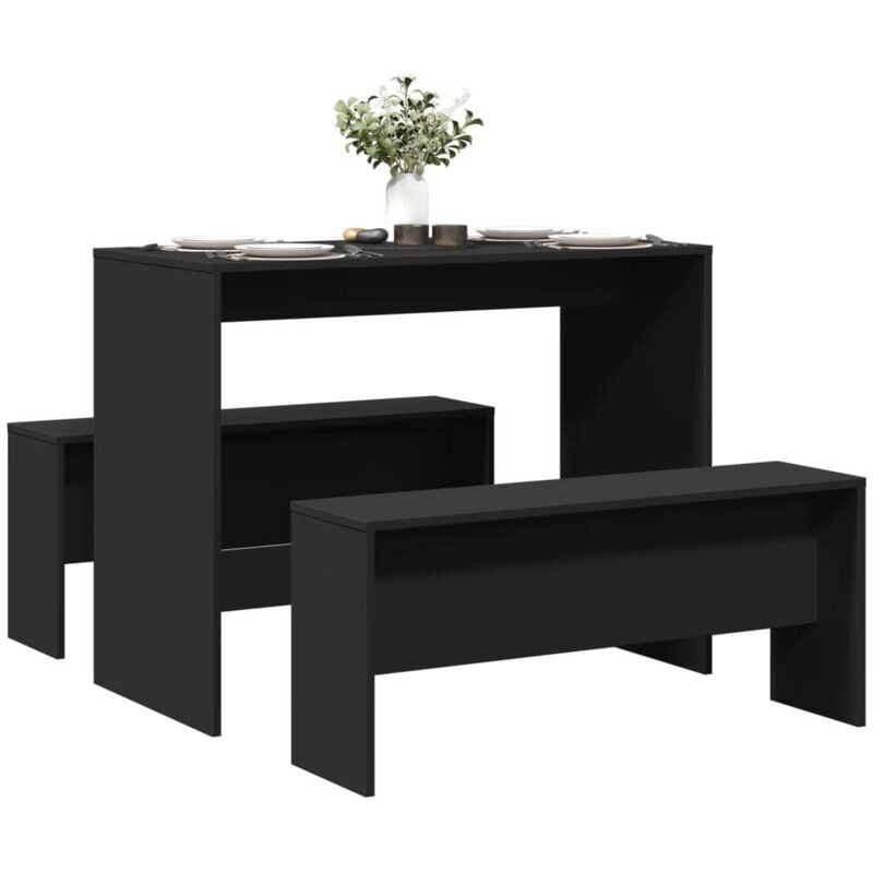 Vidaxl - Ensemble table à manger et bancs 3 pcs noir bois d'ingénierie