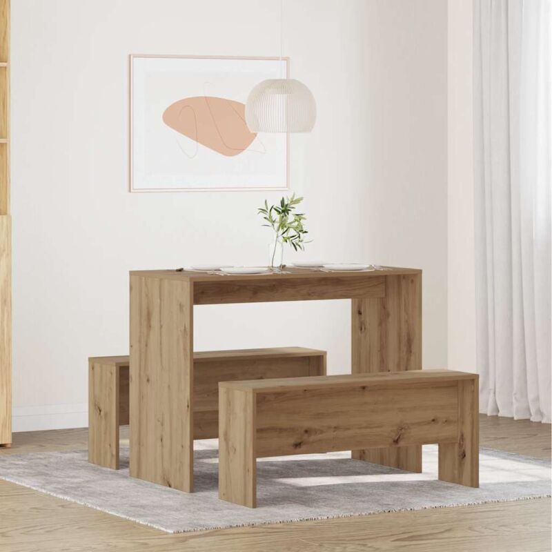 Ensemble table à manger et bancs 3 pcs bois d'ingénierie - Vidaxl