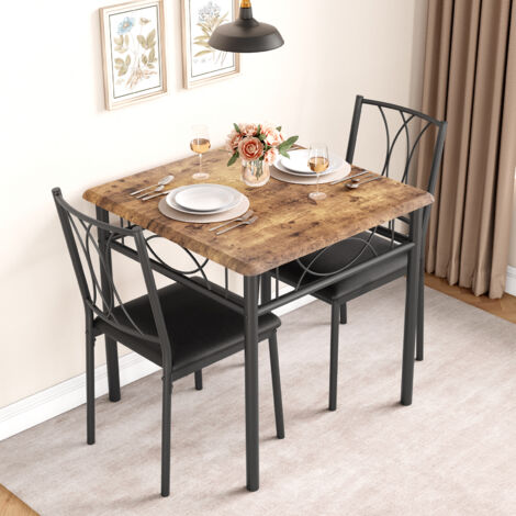 Ensemble table à manger pour 2 personnes,petit ensemble de table de cuisine pour 2 personnes,ensemble de table de cuisine carrée avec 2 chaises rembourrées pour petit espace,appartement,marron rétro