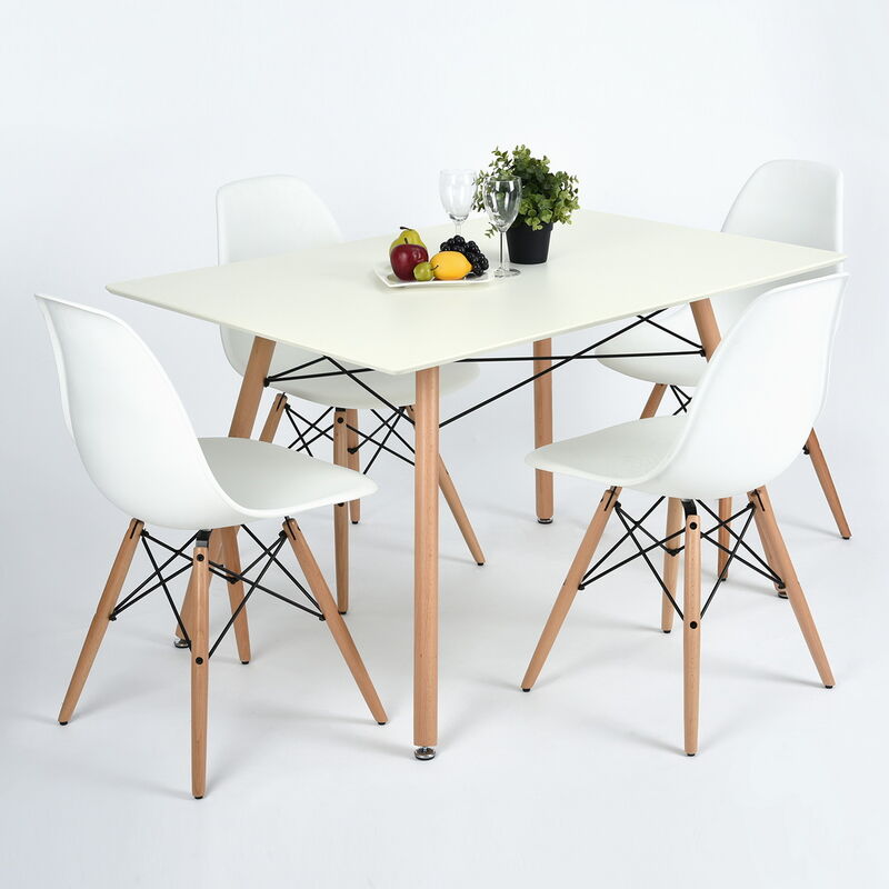 Urban Meuble - Ensemble table à manger rectangulaire et 4 chaises scandinave bois blanc