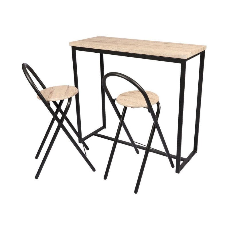 Urban Living - Table de bar murale avec 2 tabourets 'Dock' - Noir/Beige - l 100 x p 40 x h 90 cm - Livraison gratuite