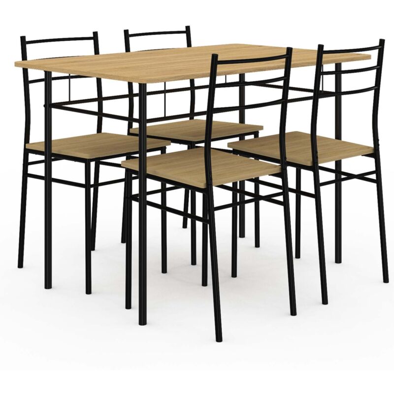 Ensemble table angie 4 personnes + 4 chaises bois et métal noir