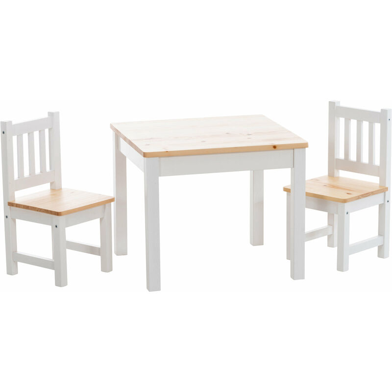 Dcoshop26 - Ensemble table avec deux chaises pour enfants couleur bois et blanc - blante