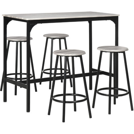 Ensemble table bar 5 pièces avec 4 tabourets métal gris style industriel cuisine