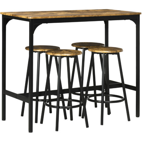 Ensemble table bar 5 pièces avec 4 tabourets, table industrielle métal bois marron rustique cuisine