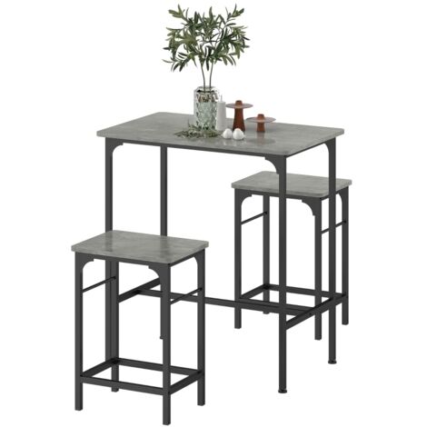 Ensemble table bar avec 2 chaises table cuisine compacte gris moderne gain de place