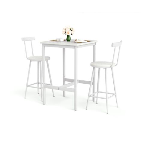 Ensemble table bar tabourets métal style industriel blanc moderne compact